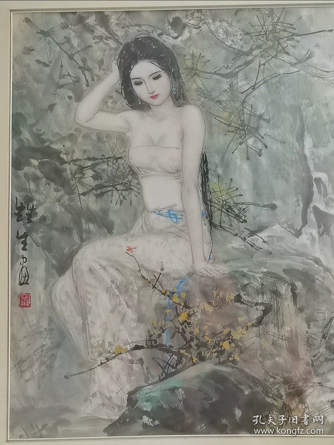 宁新生，广西著名人物画家，现已八十高龄，笔墨飘逸灵动，人物刻画栩栩如生，雅致高洁，整张画淡雅清新脱俗。精品人物画，保真。
