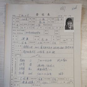 1977年教师登记表：王水英 厂北民办小学/工农人民公社厂北大队 贴有照片