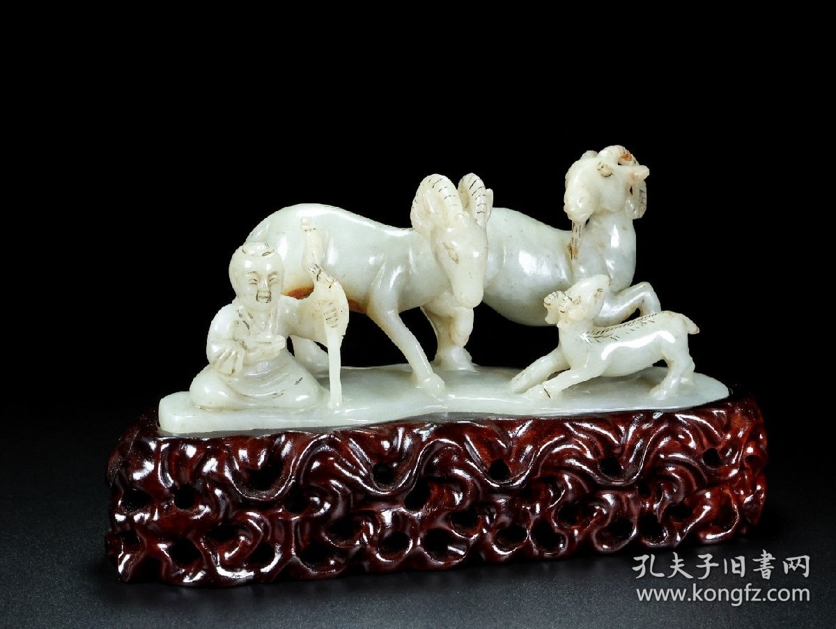 和田老玉“三羊开泰”摆件