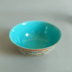 清绿釉描金花鸟纹碗