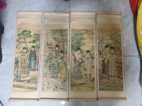 民国印刷美女四条屏，承英款，品相完好