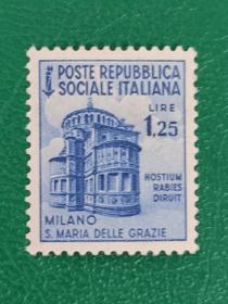 意大利邮票 1944年教堂 1枚新 背有字