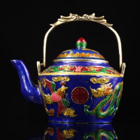 旧藏下乡收纯铜景泰蓝 珐琅龙凤茶壶一把 品相保存完好 做工精细