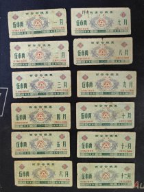 1973年西安市粮票（副食）12个月份全套