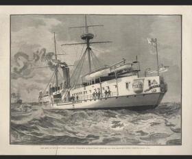 1885年英国大幅木刻版画巨人战列舰