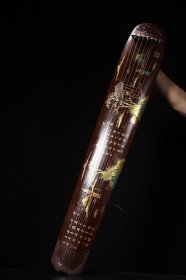 木胎描金漆器人物故事题诗七弦古琴 长120cm 宽18.5cm 高9cm 重2385克 .