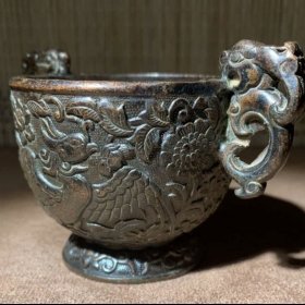 双龙凤鸟纹主人杯全铜器熏香炉铜炉摆件