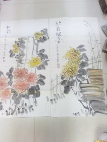 2件国画合拍，大幅精品！画心100+48厘米包纯手绘，小房间底