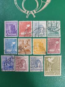 德国邮票 1947年英美法盟军占领区 各种图案 12枚销