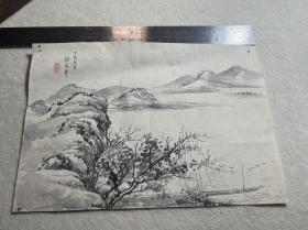 颜家宝山水小品一幅，尺寸如图，用的民国玉版宣画的，极好，终生保真