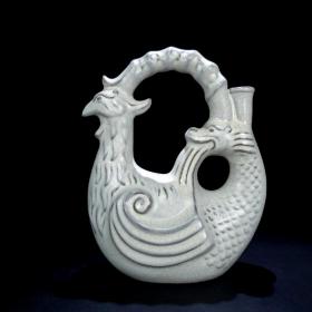 宋汝窑白釉鸳鸯壶 尺寸高20.5CM直径16.5CM