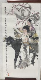 严亚平，连环画画家，国画家，人物画。尺寸（75*39）cm，发货如图，货号：0316