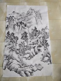 手绘国画水墨山水画作品一副保真真迹没落款.04