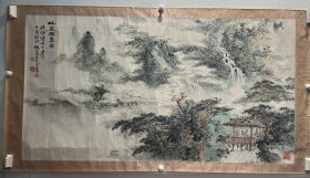 杭青石少见大尺幅山水《林泉雅集图》178X95CM,保真优惠出