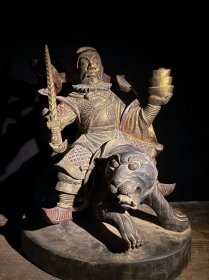 道教玄坛元帅赵公明木雕造像，正财神木雕神像