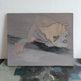 南京艺术学院 毛进 布面油画2005 狗狗系列50x40cm 当代艺术家绘画作品 有签名 绷框未装裱