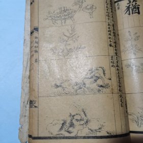 物类初编•清刻本古籍89个筒子页.包含器具，冠服，珍宝，文具，武备，乐器，舟船，饮食，蔬菜，米品，树木，花，草，飞禽，禽类，兽类，水族，昆虫，封面封底后补,全网孤本看图识字