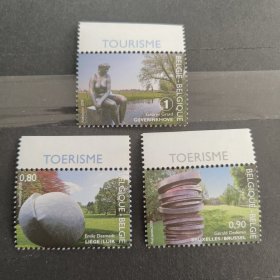 Belgica2比利时邮票2008年旅游景点 当代艺术品雕塑 外国邮票 新 3全 带上边纸，如图
