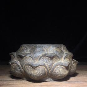 青石雕石鼓～茶承，尺寸：高8厘米，直径16厘米，重2890克，