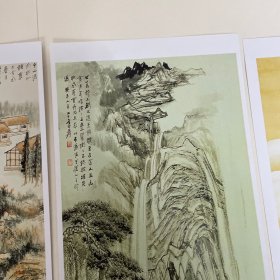 2001年中华全国集邮展览.南京邮资明信片张大千国画作品精选，品好自然旧，原函套，五张全