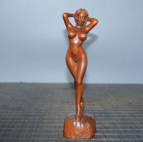 旧藏黄杨木美女摆件，长4.5cm，宽5.5cm，高17.5cm，重76g