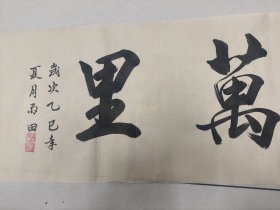 雷志阳，字 雨田手绘书法作品《鹏程万里》，四尺对开138*34软片未裱龙纹白宣，精品值得收藏。