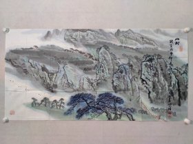 保真书画，著名山水画家陈鹏同四尺整纸国画山水一幅，68×136cm软片