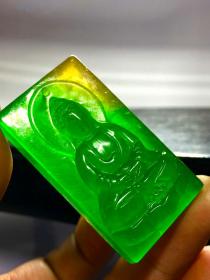 45_龙石种高冰翡翠佛吊坠,选料上乘,冰透水润,满绿通透精细雕刻,开脸漂亮,油润包浆,完整全品。M54