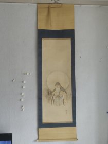 长泷枫外/原配木盒/X56回流精品【维摩诘居士图画芯42×115厘米，整轴52×192厘米，品相如图老旧污渍等，绢本绫裱原装原裱，骨质軸頭缺一个，手绘精品包老保真，放心收藏！