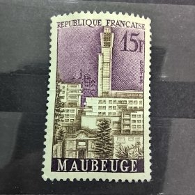 A617法国邮票1958年重建城市 新 1枚 如图，部分脱胶