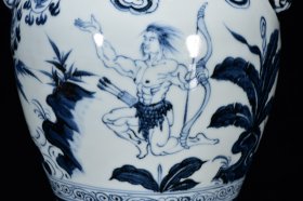 元青花后羿射日纹虎头梅瓶33*21m