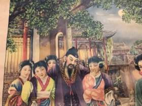 民国时期2开 奉天太阳烟草公司赠品 著名画家金梅生绘广告画《请吸白马牌足球牌香烟 醉归图》 尺寸;77.5*53cm (注:该广告画下铁边已缺失及有水渍，边角有上手用纸在背面小修) 民国月份牌香烟古典题材广告画