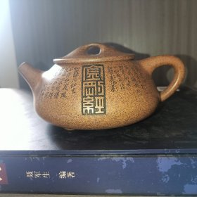 宜兴高温柴烧段泥原矿刻绘金刚经满瓢石瓢壶 许志华老师手制 360cc左右