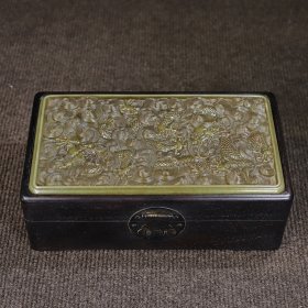 珍藏黑檀木镶玉多宝盒收纳盒，长23厘米宽13厘米厚8厘米