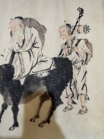 代友，舶来品书画  名家富冈铁斋老子出山图老作品
画家: 看图自查
性质:原创手绘
材质:纸片
规格:70✖️48
（画心尺寸cm)
品相:如图，
 
富冈 鉄斎 Tomioka Tessai（1837～1924），字无倦，日本文人画画家