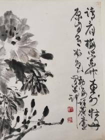 北京著名画家许麟庐国画《墨牡丹图》一幅，尺寸82x55厘米，自然旧，有少许黄斑，精品！保真！