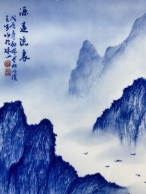 王步作品红木镶贝壳瓷板画青花釉里红山水四条挂屏
高168厘米宽51厘米（单块尺寸）