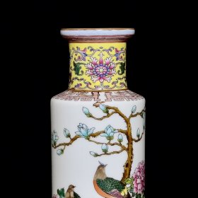 清雍正珐琅彩花鸟纹棒槌瓶 24.5/10厘米