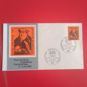 GERcard1德国邮票西德1967年邮政电信技术专家塔克西斯 1全 外国首日封FDC 如图