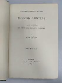 MODERN PAINTERS《现代画家》全5册  作者RUSKIN 拉斯金 开本长宽20.5*14.5CM 布面精装毛边 天顶标题烫金