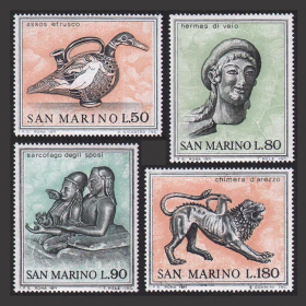 SAN118圣马力诺邮票1971年埃特鲁斯艺术雕塑 4全 新 雕刻 大票