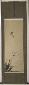【Q3848】日本回流  名家绢本 立轴国画一幅（非手绘）年代物 日本名家：宫本武藏