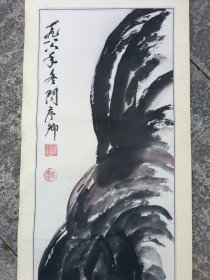 阎序卿国画精品《公鸡蚂蚱图》，立轴原裱包快递发货。