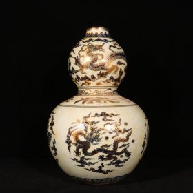 大明成化年制青花描金龙凤呈祥纹葫芦瓶 高34厘米 直径22厘米