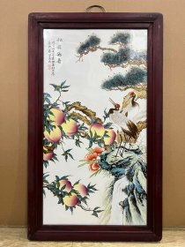 珠山八友＂刘雨岑＂松龄鹤寿 瓷板画