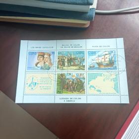 GB19外国邮票古巴邮票 1984年 西班牙国际邮展 帆船 灯塔 票中票 小全张 盖销