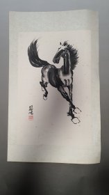 Z 1020号 出口创汇时期 纸本手绘 （悲鸿款）奔马镜心 有黄斑包老！