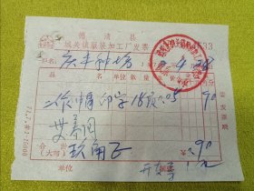 1972年，浙江湖州德清县城关镇服装加工厂发票一张，庆丰蚕种场，值得收藏。（30）