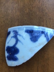 明代晚期青花树纹口沿瓷片，6、4.5、0.5厘米