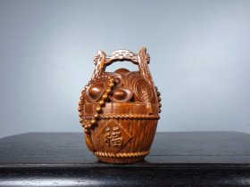 （亏本捡漏特价处理）旧藏黄杨木精工雕刻 一桶金 把件 尺寸：长4.5cm宽4.5cm高6cm 重量：40g